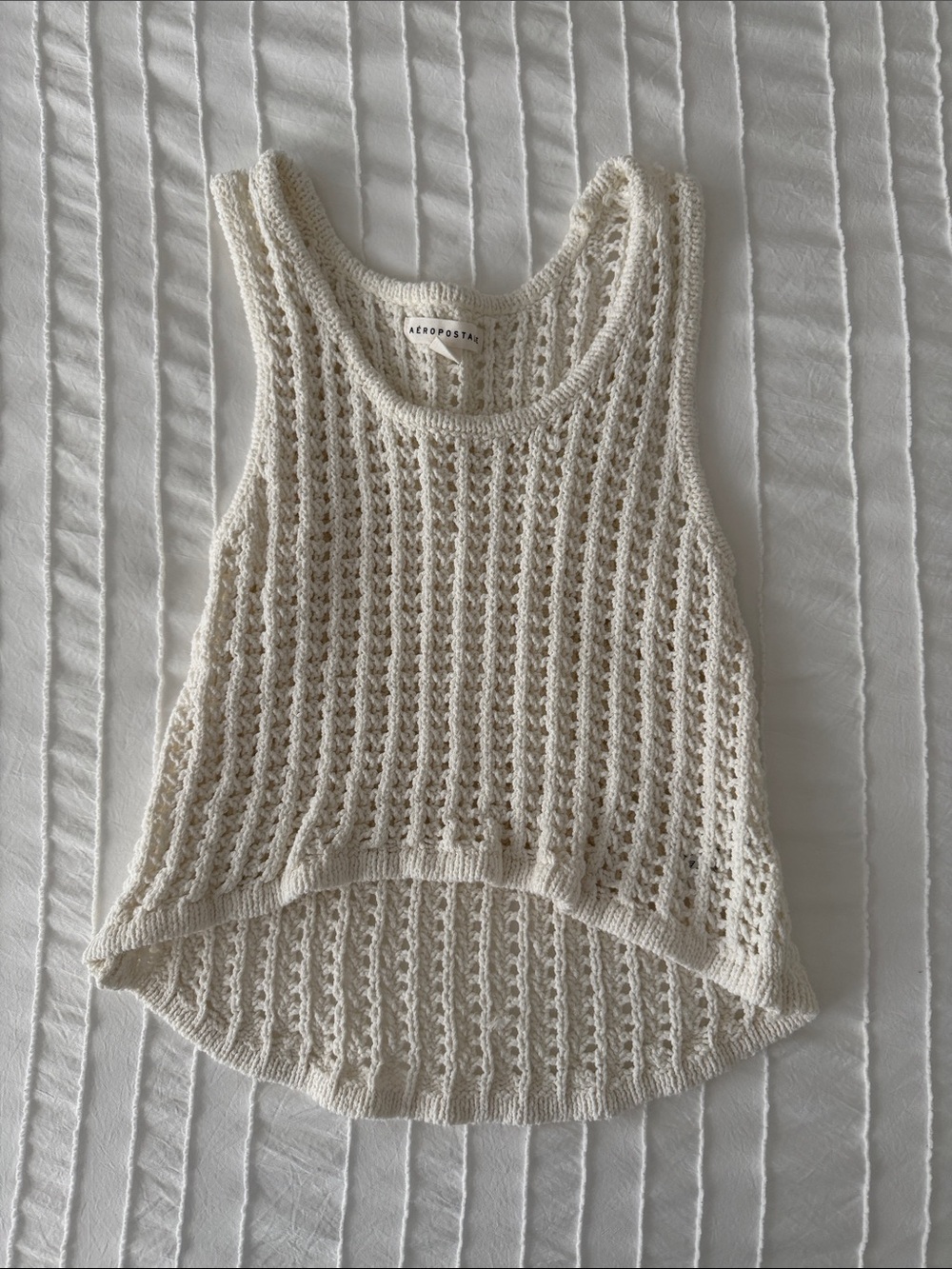 Aeropostale Beige Open-Knit High-Low Tank Cover Up